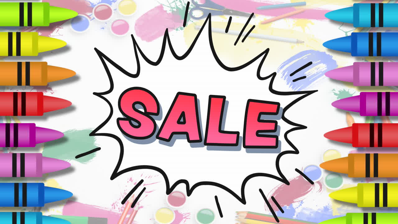 컬러 크레이온으로 판매 텍스트의 애니메이션