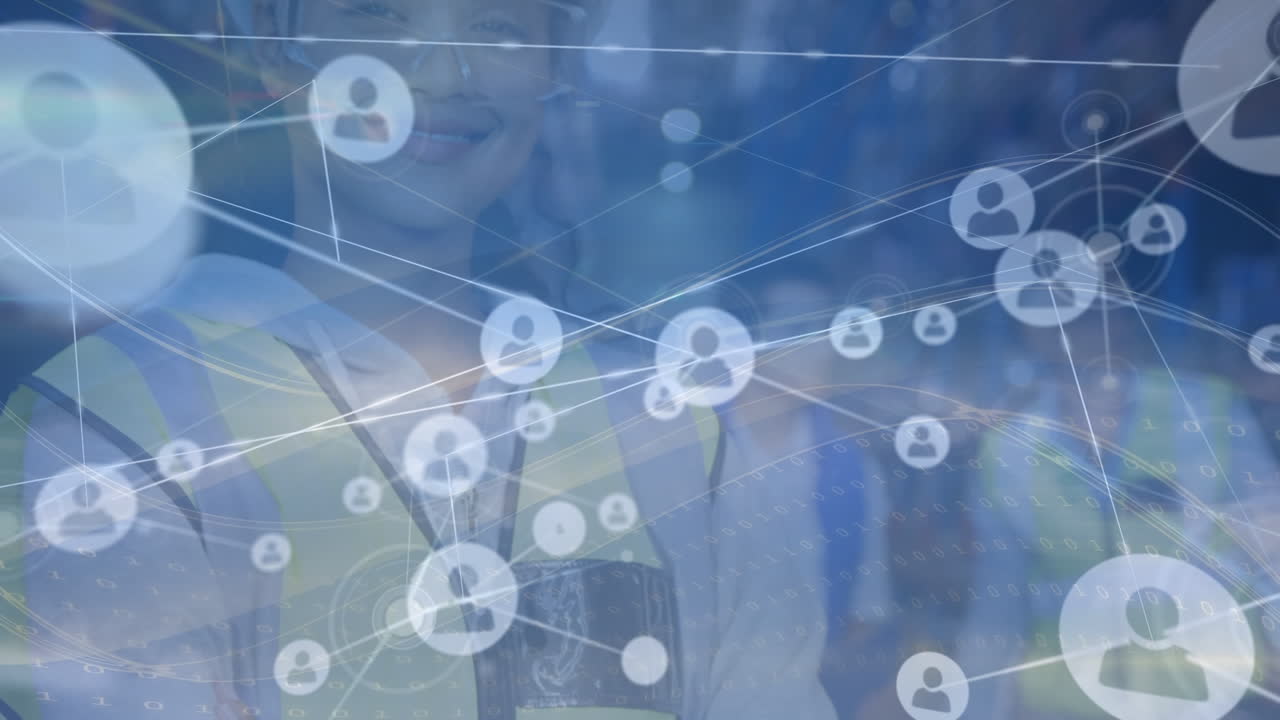 연결의 애니메이션과 두 인종의 여성 창고 노동자