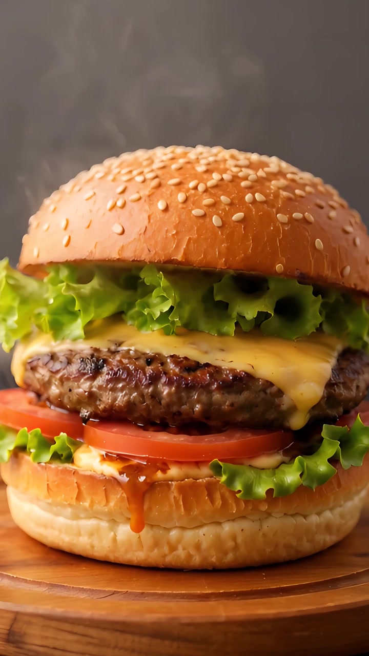 Hamburger Succoso Primo Piano Sfondo Bokeh 4K