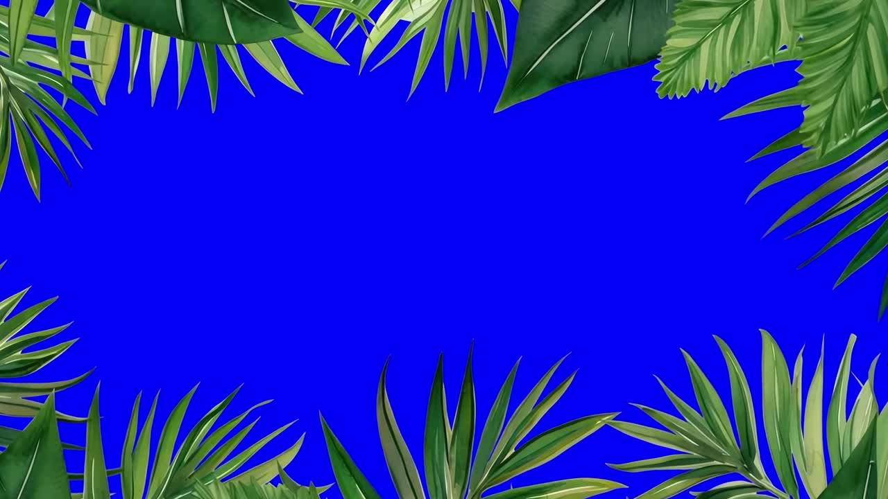 Tropical leaves vibrant frame animation, transparent 4K video, green screen