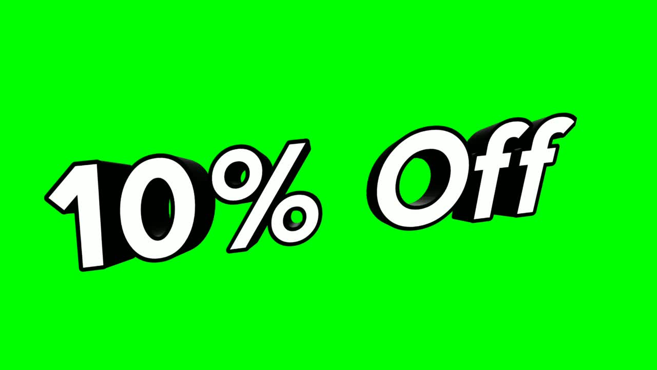 animación dibujos animados 10% de descuento texto estilo plano popup animación promocional fondo de pantalla verde 4k