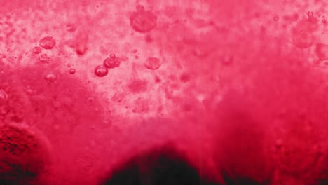 macro shot of big red bubbles setting on ground with many small sparkling bubbles