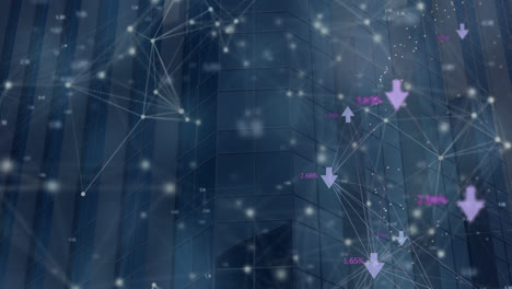 animation of network of connections with icons over cityscape