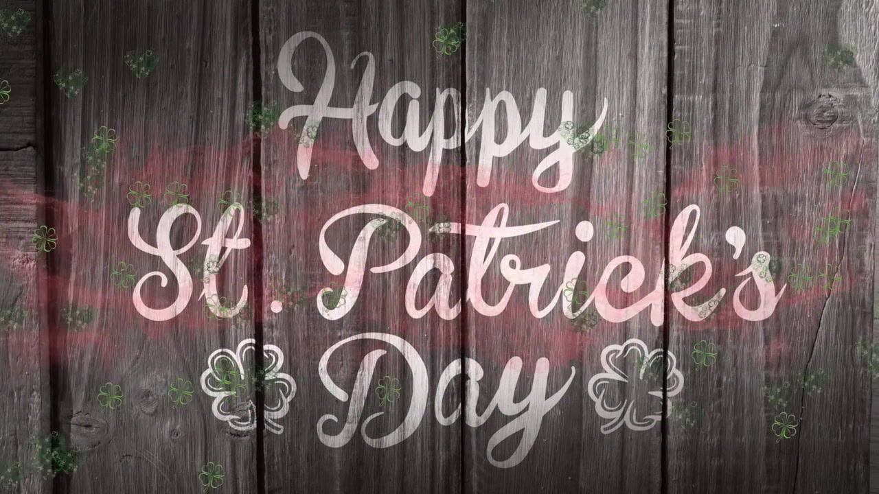 Ved start animeres kløverblader og et rosa bånd rundt 'Happy St.'