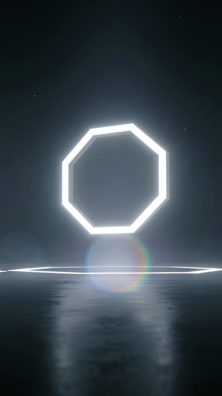 Vertical video: Octagon floating over ring flare sparking pips collapsing to beam forming tech demo