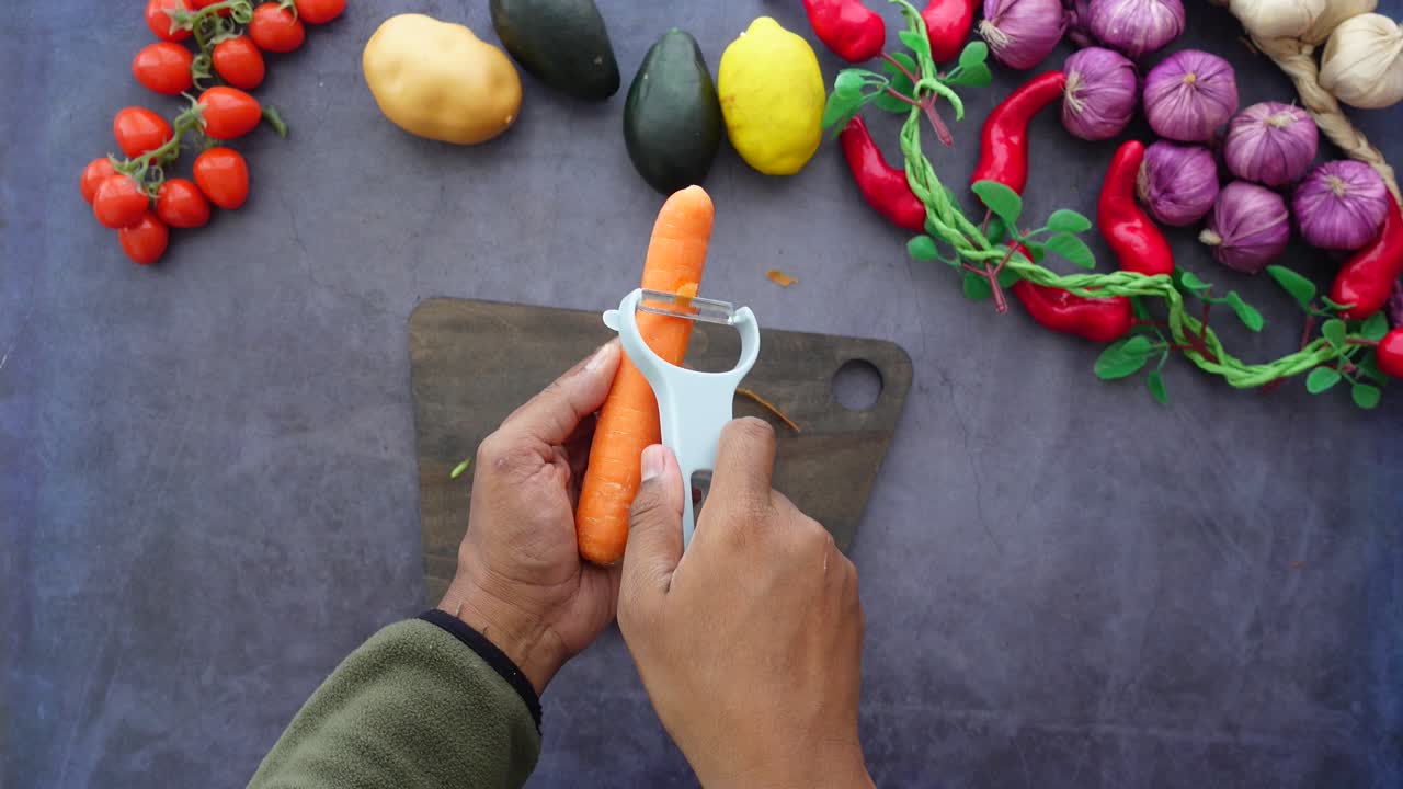 Peeling a Carrot with Vegetables