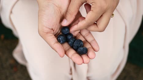 overhead view of women eating blue berry ,