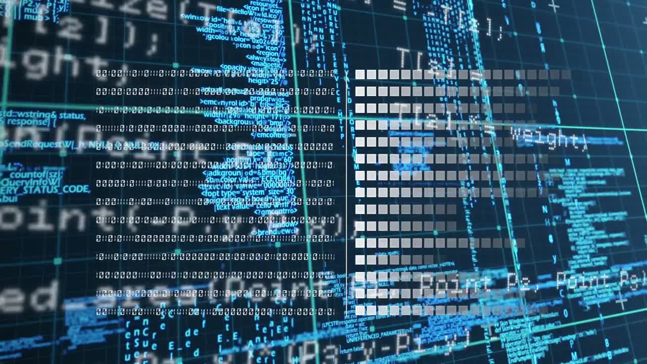 Animation of data processing and binary coding over grid