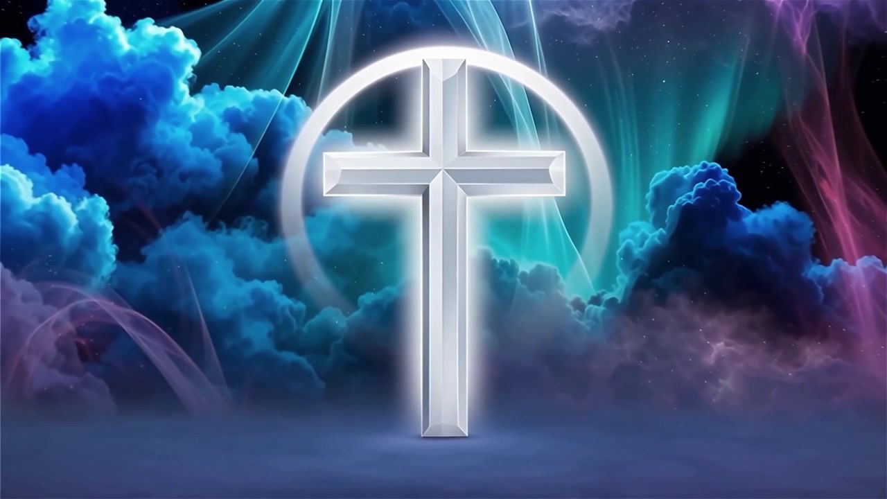 Croce Cristiana Luce Celestiale Sfondo per il Culto.