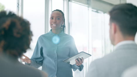 business, coaching and black woman with tablet