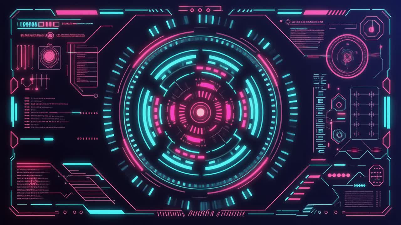Futuristic Digital HUD Interface with Glowing Neon Elements