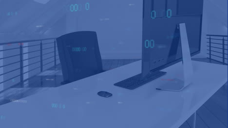 animación del procesamiento de datos financieros en una oficina vacía