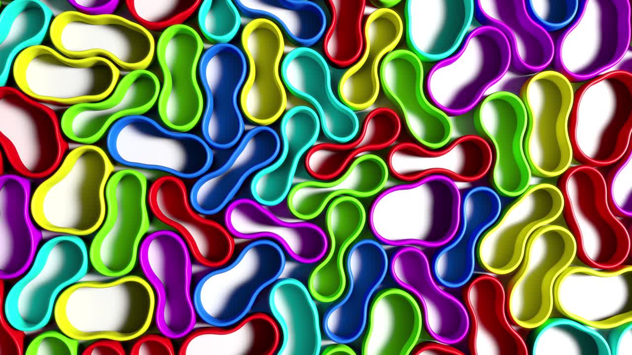 bandas de goma de colores empujando juntos renderizado en 3d