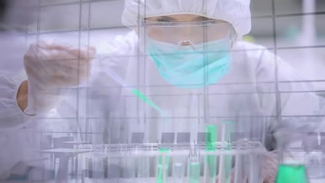 Animation-of-a-scientist-pouring-liquid-into-test-tubes-over-people-on-a-street.