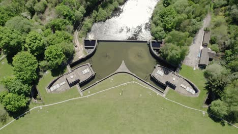 top view of ladybower reservoir during summer day in upper derwent valley in england