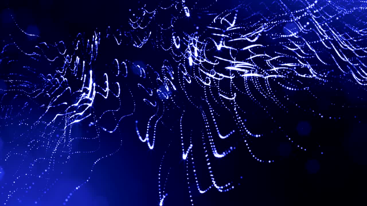 3d render de partículas luminosas como fondo de ciencia ficción o moderno fondo azul abstracto de partículas con profundidad de campo y bokeh como bucle vj. las partículas forman línea y estructura de cuerdas. 13