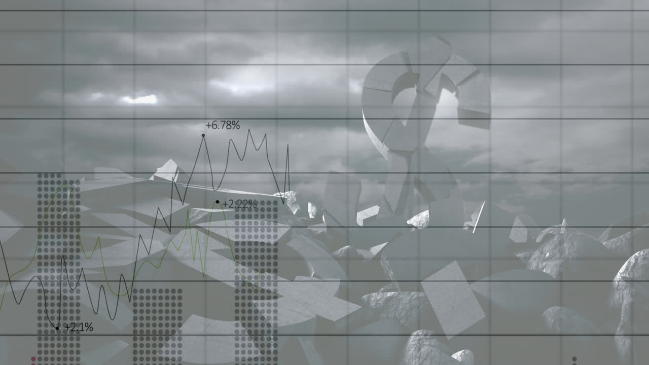 미국 달러 기호가 무너지는 금융 데이터 처리의 애니메이션