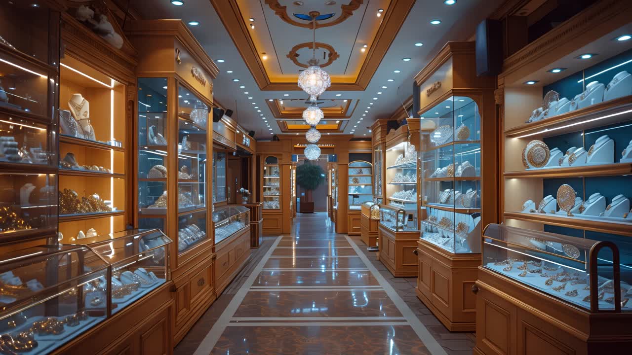 Elegant Jewelry Store Interior with Illuminated Display Cases