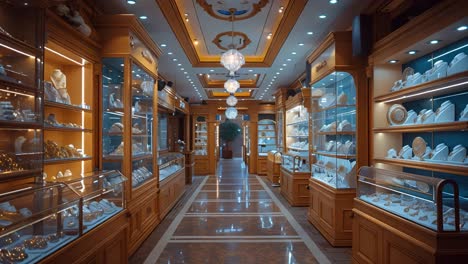 elegant jewelry store interior with illuminated display cases