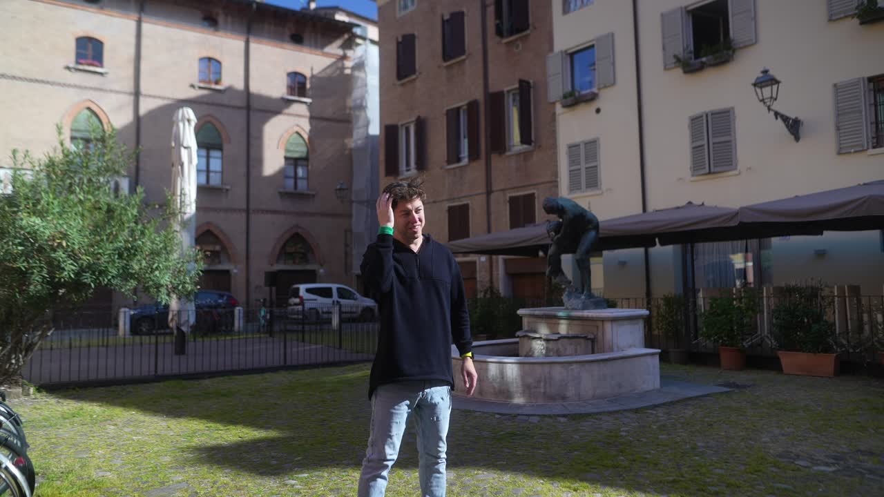 Man in Italian courtyard