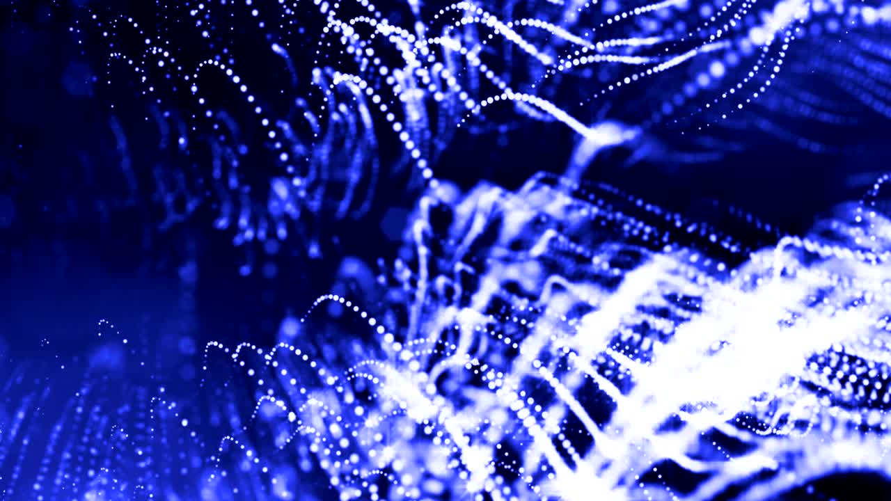 3d render de partículas luminosas como fondo de ciencia ficción o moderno fondo azul abstracto de partículas con profundidad de campo y bokeh como bucle vj. las partículas forman línea y estructura ondulada. 2