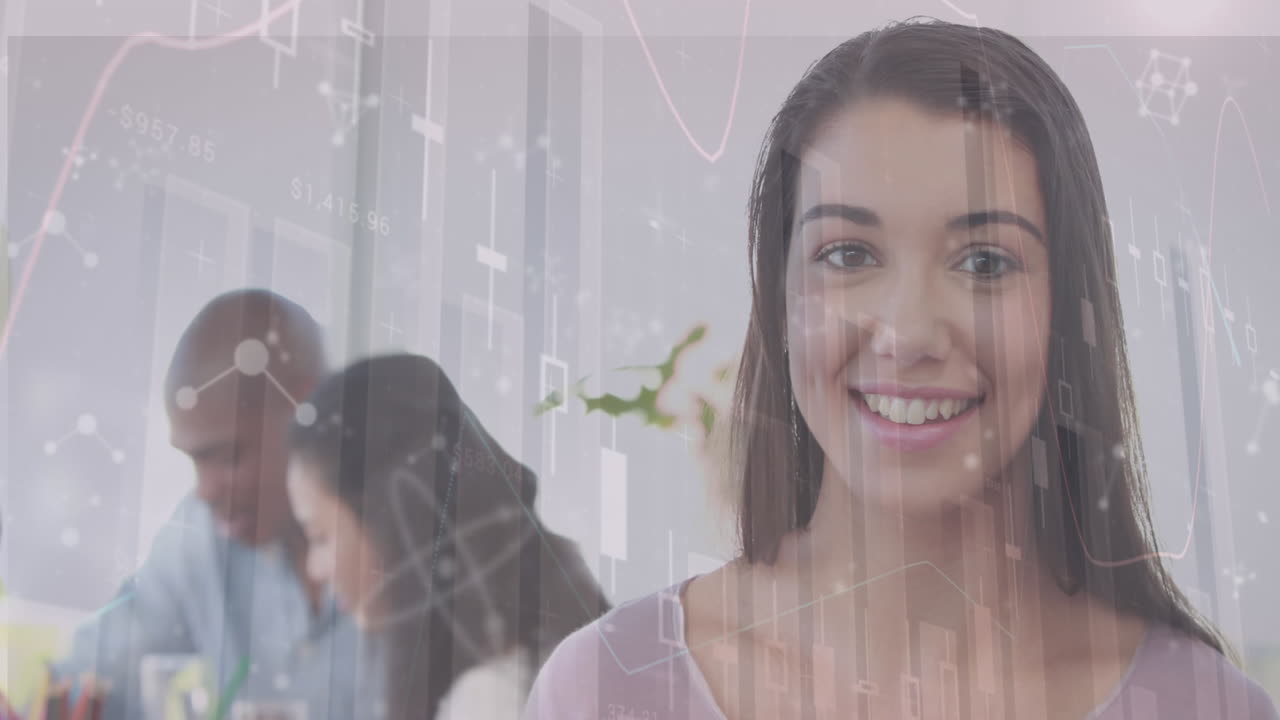 animación del reloj, estadísticas y procesamiento de datos sobre la gente de negocios en la reunión