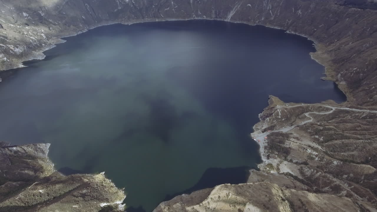 Quilotoa Lake aereal view,  in the meadle of he ecuaorian andes Elevation: 3,914 mProminence: 155 mLast eruption: 1280