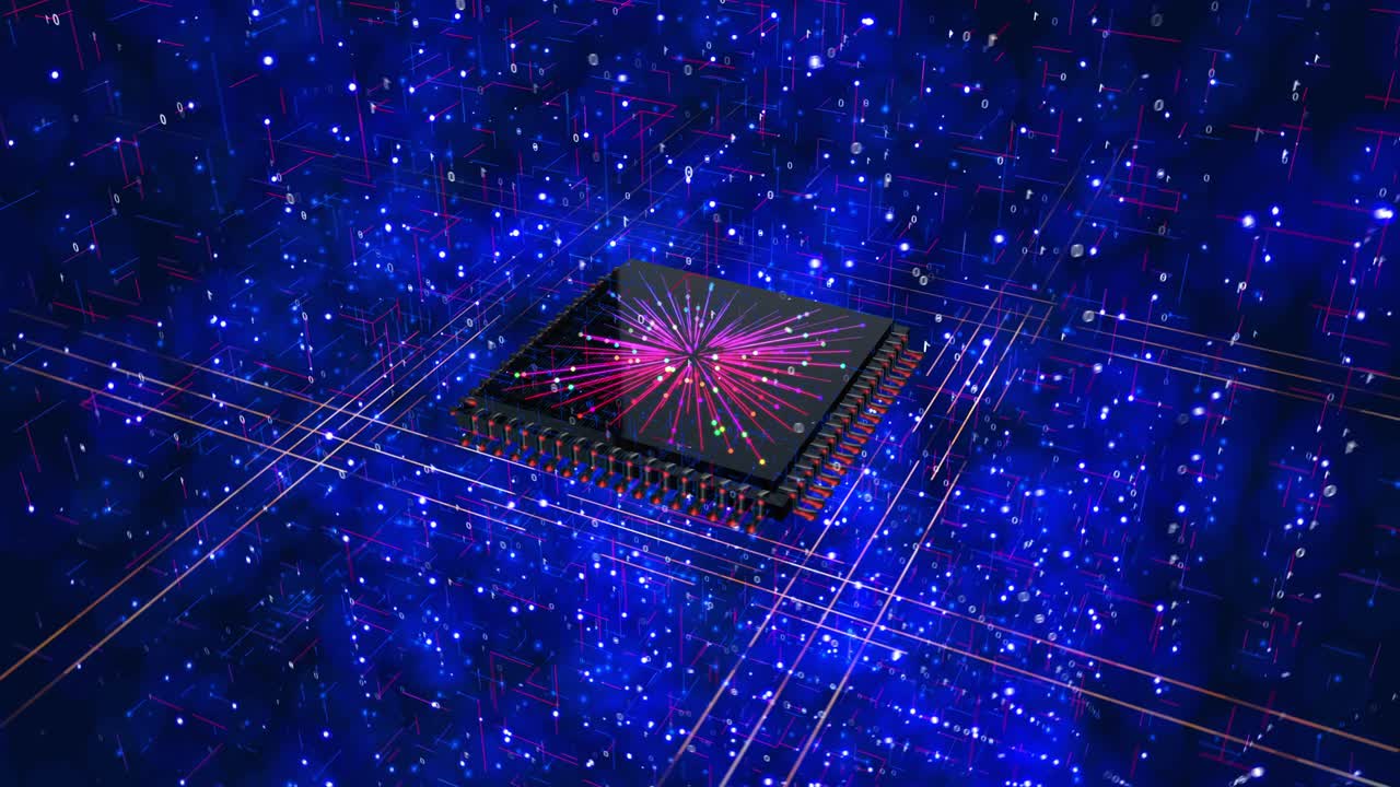 High Tech Electronic Circuit Board. Electrical Signals Flowing.