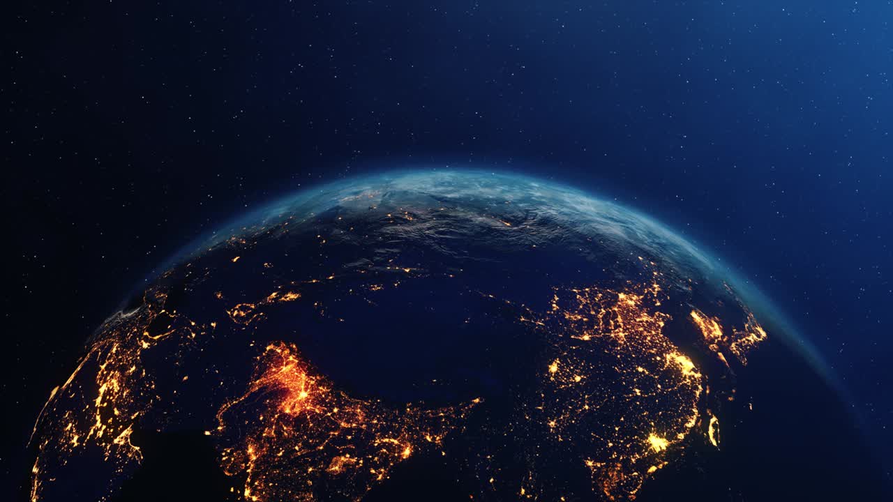 die nacht des planeten erde, stadtlichter, raumstation.