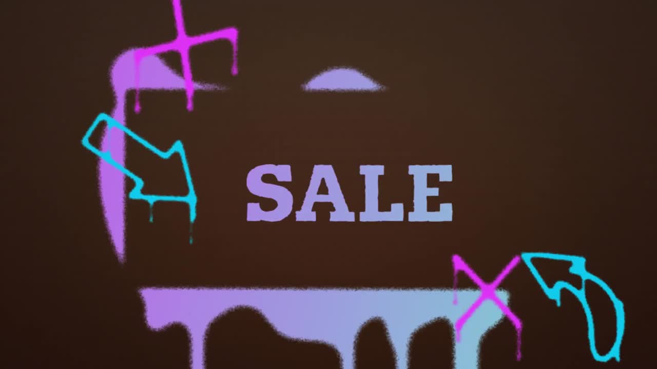 검은 바탕 위에 판매 텍스트와 그림의 애니메이션