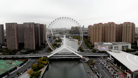 aerial view of cityscape of tianjin ferris wheel.