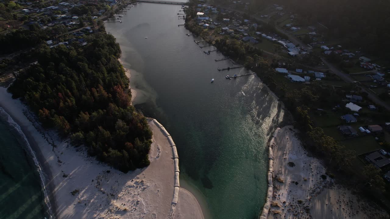 Prosser River And Orford Passage In Orford, Tasmania, Australia - Aerial Top Down