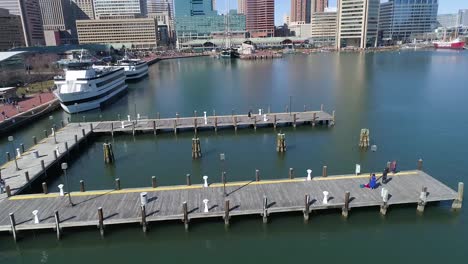 aerial drone video of baltimore inner harbor