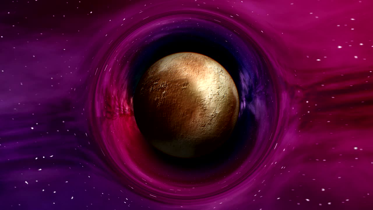 Pluto in curved space