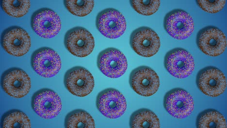 blinking donuts with icing and sprinkles on abstract blue background cinemagraph animation