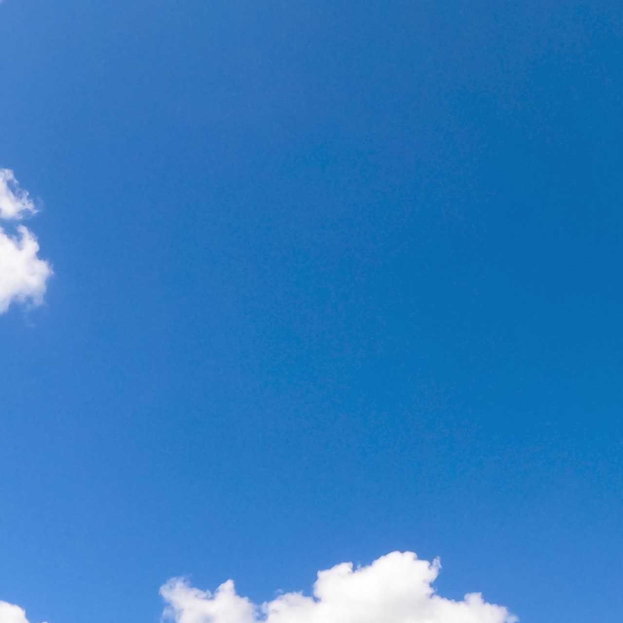 Adorable blue summer sky with soft little white clouds. Sunny day horizon from low angle view. Timelapse