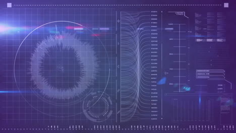 animation of data processing with scope scanning on blue background
