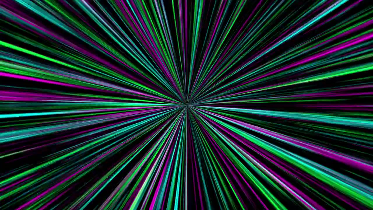Abstract Motion Background with Glowing Green and Purple Light Streaks