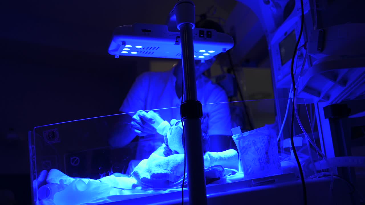 Nurse feeding baby in incubator