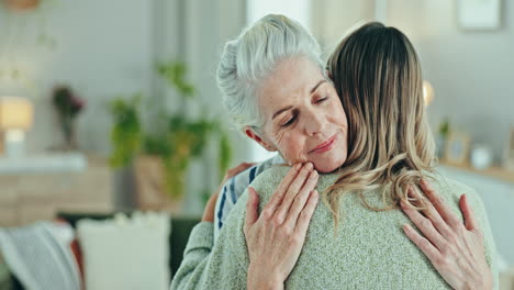 love, comfort and woman hug senior mother