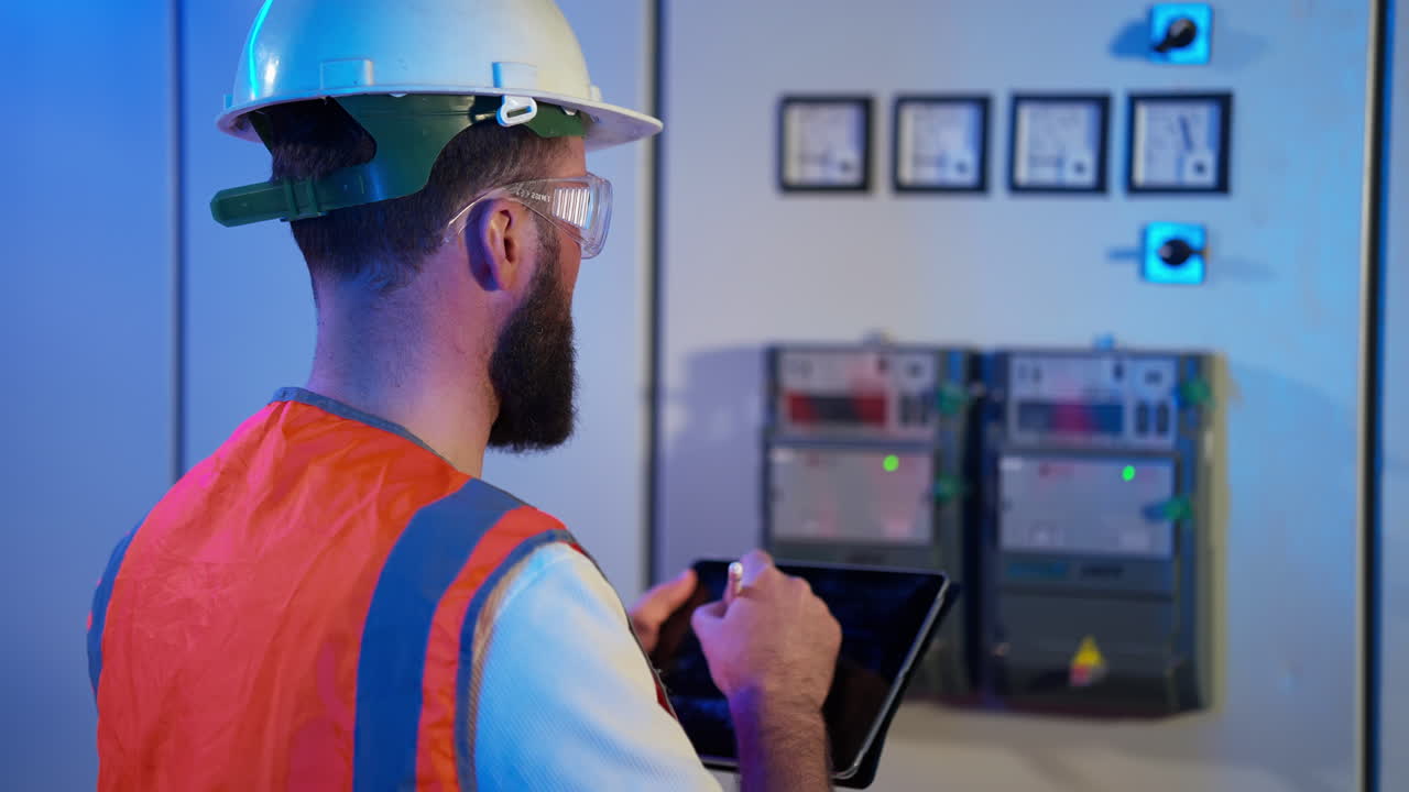 electricista inspeccionando el panel eléctrico