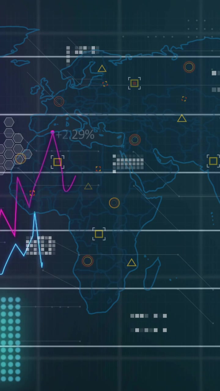 Finansdata og global statistikk animasjon over verdenskartbakgrunn