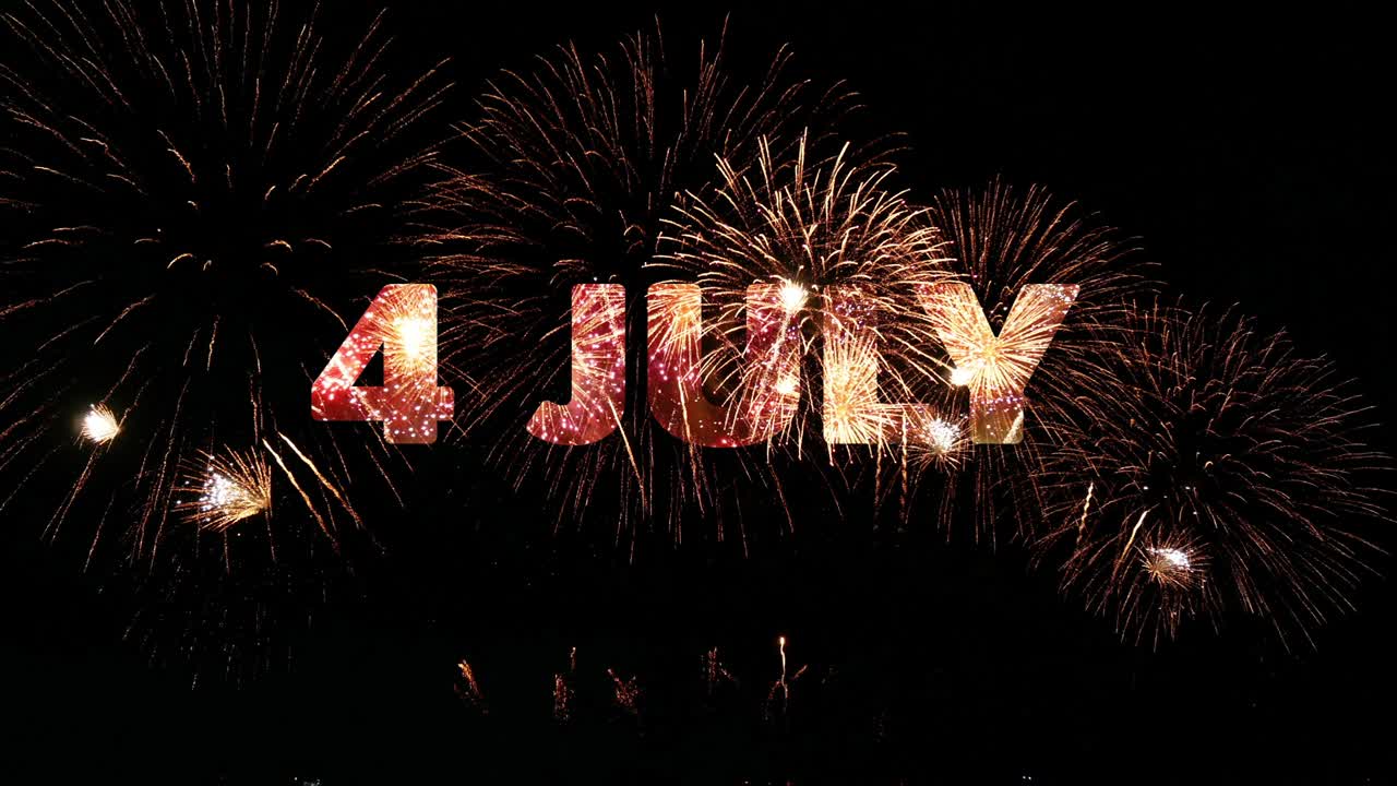 7월 4일 미국 독립기념일 축제의 불꽃놀이: 하늘에서 실제 황금 불꽃 축제의 루프