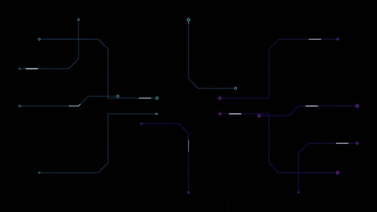 Abstract Digital Circuit Board Animation with Glowing Data Lines