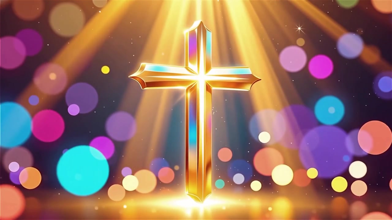 キリスト教の十字架と神聖な光が輝く礼拝用背景。
