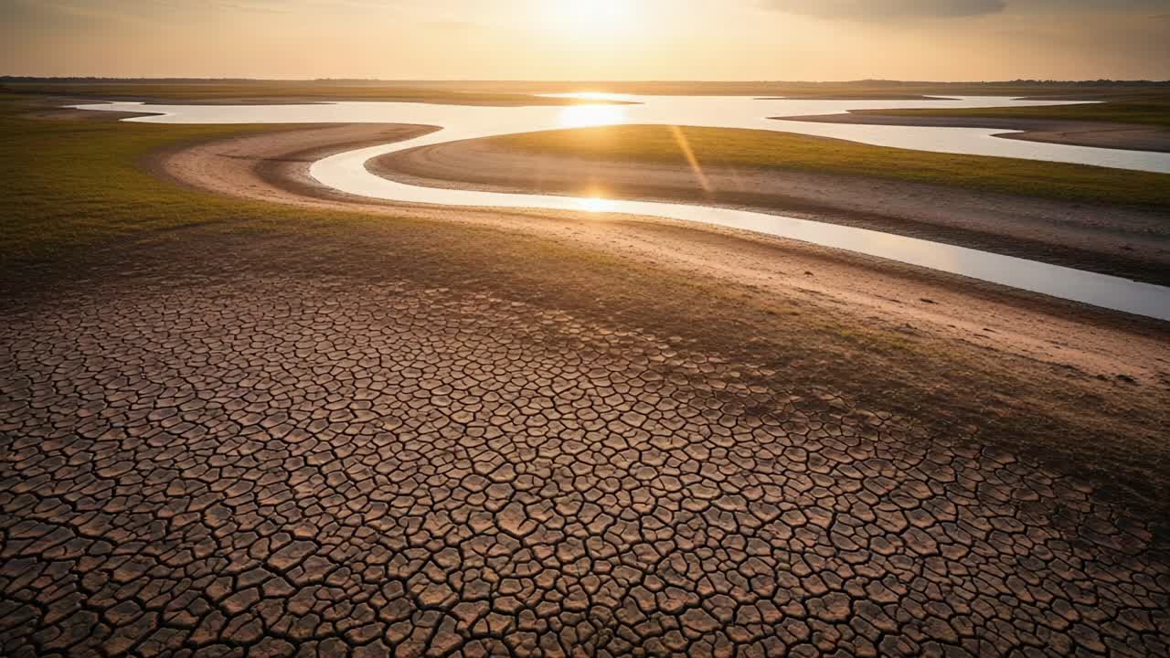 A Serene Sunset Over a Dry Riverbed: The Beauty of Nature's Transitions Captured in a Scenic Landscape