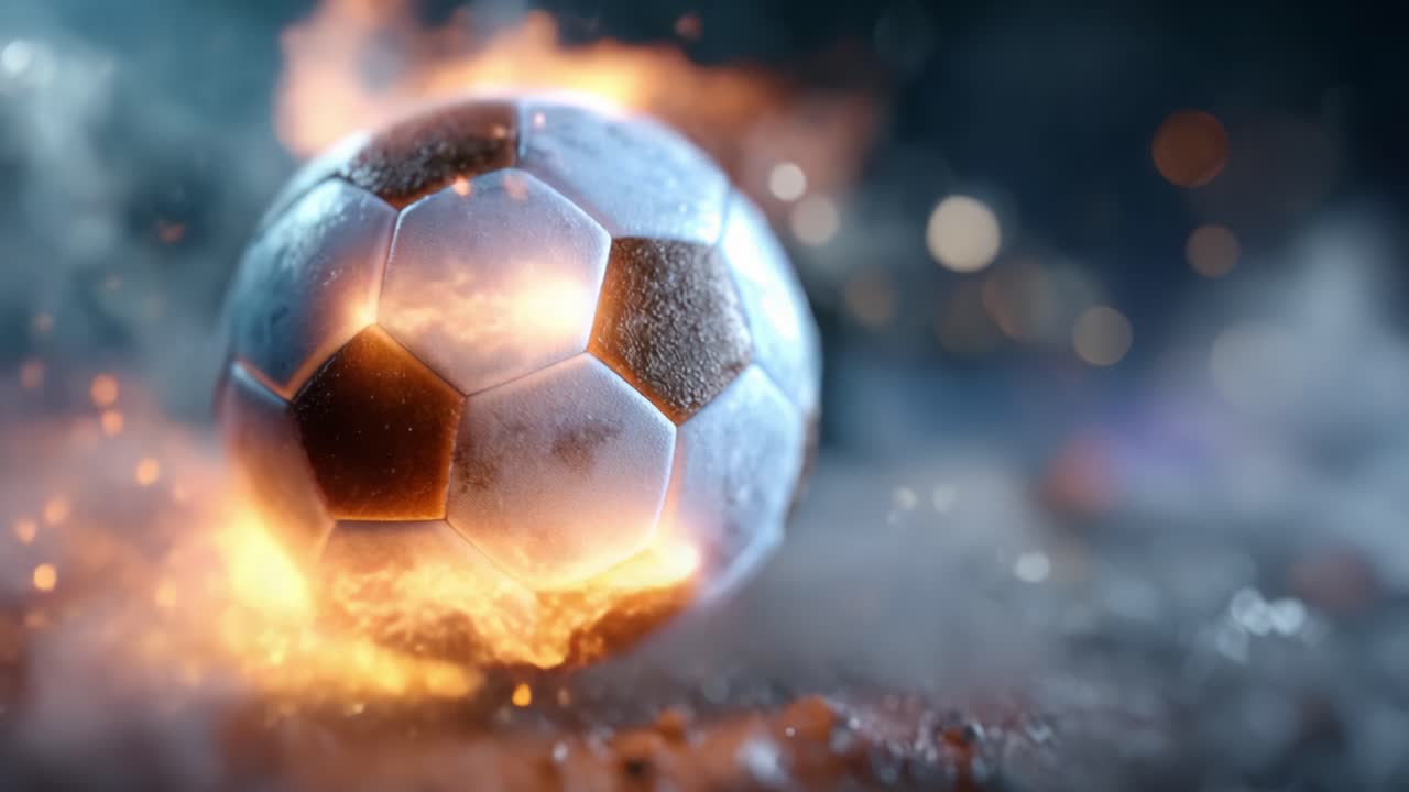 Ein explodierender Fußball in Aktion: Eine dynamische visuelle Explosion, die das Wesen des Spiels mit atemberaubenden Flammen und Bewegungseffekten einfängt