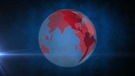 animation of red globe spinning over blue background