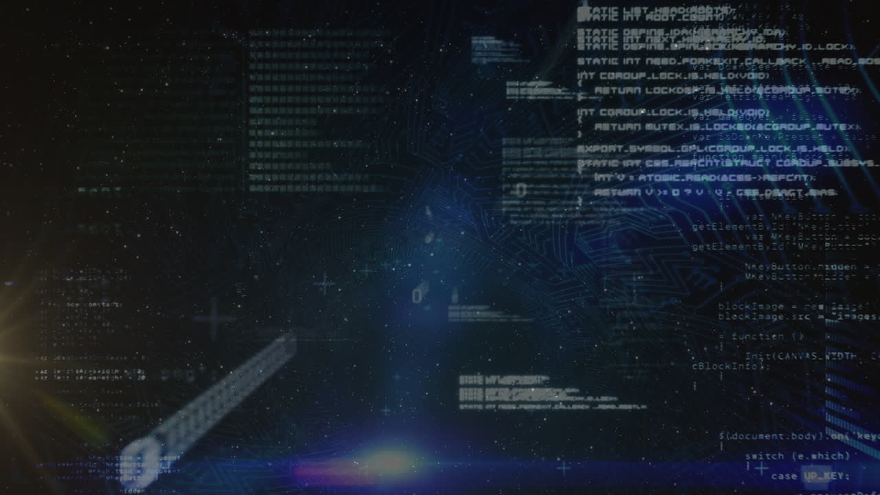 Animation of data processing and dots of light on black background