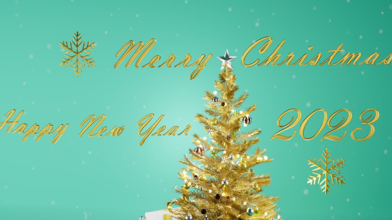 선물과 휴일 축하와 함께 황금 크리스마스 트리